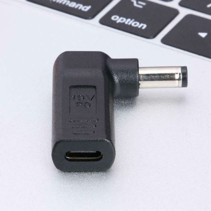90 Degree Type-C Female to 5.5x2.1mm Male Plug Adapter