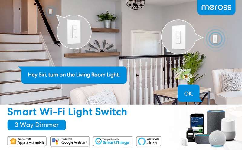 Meross 3 Way Wi-fi Smart Dimmer Switch - Neutral Wire Required / Google Assistant / HomeKit / Sma...