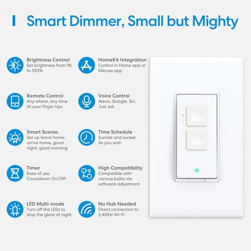 Meross Smart Wi-fi Dimmer Switch Single Pole - Neutral Wire Required / Google Assistant / HomeKit...