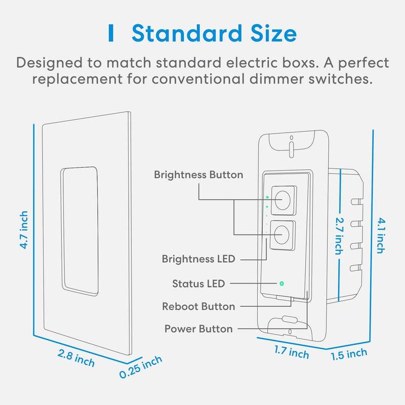 Meross Smart Wi-fi Dimmer Switch Single Pole - Neutral Wire Required / Google Assistant / HomeKit...