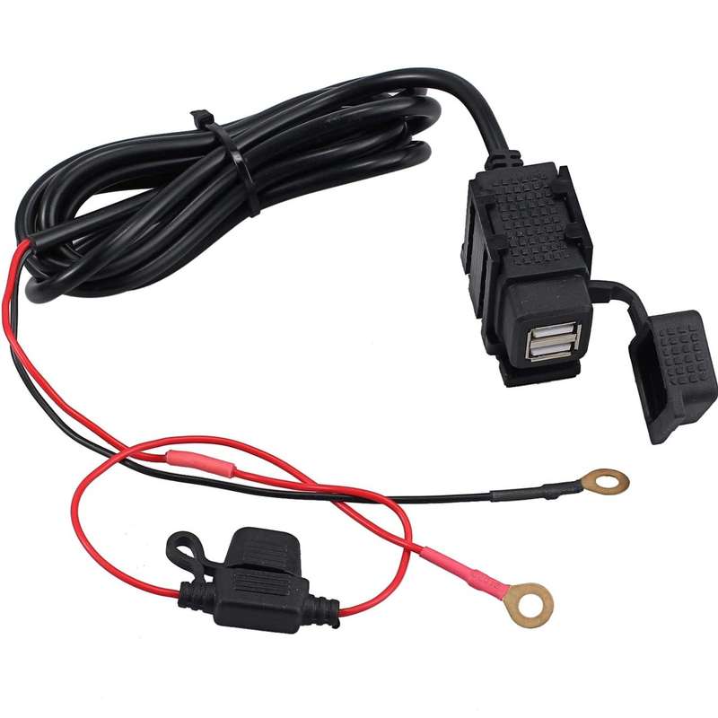 Universal Motorcycle Dual USB Phone/GPS Charger with Inline Fuse (12V)