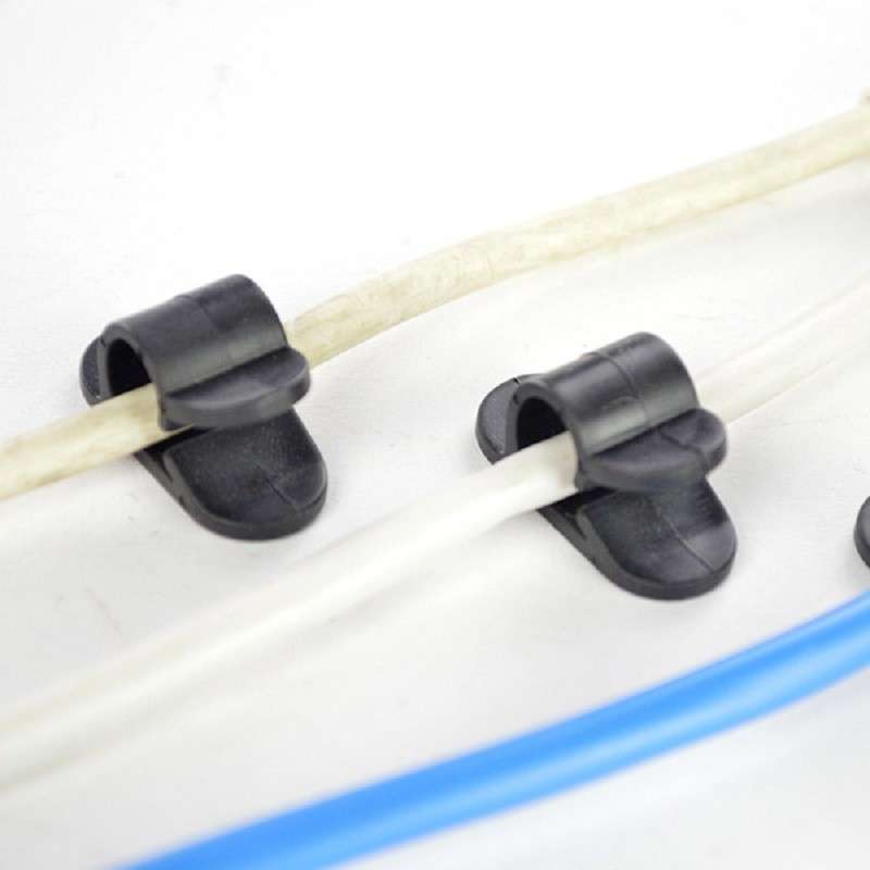 PVC Cord Clip with Self-Adhesive Tape - Black (6 Piece)