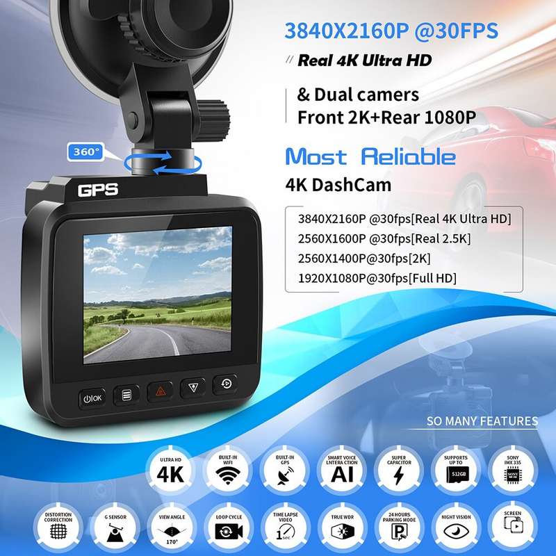 4K Wifi GPS Dashcam Dash Camera