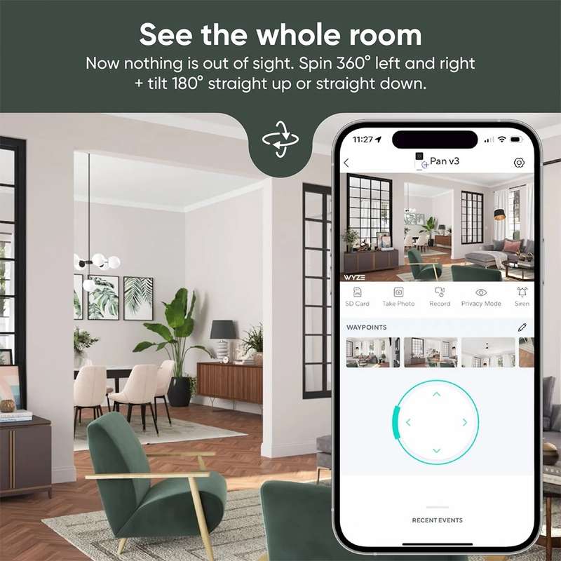 Wyze Cam Pan v3 - 1080p HD Color Night Vision / Motion Tracking / IP65 Weatherproof