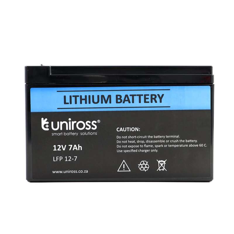 UNIROSS 12V / 7Ah (7A Discharge) Lithium LifePO4 Battery - compatible with Alarms / CCTV (3 Year ...