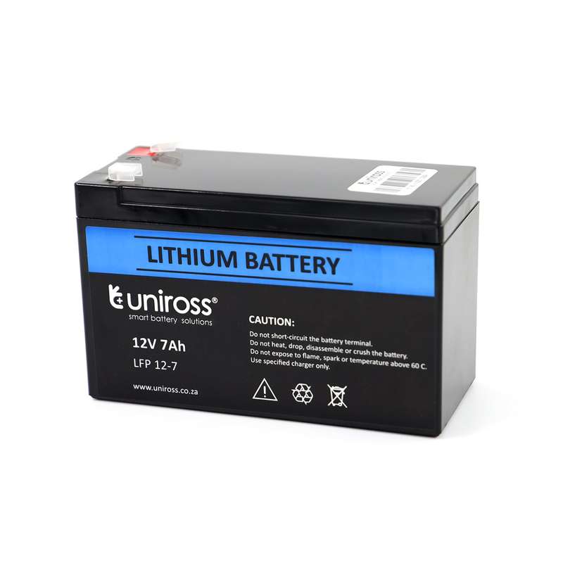 UNIROSS 12V / 7Ah (7A Discharge) Lithium LifePO4 Battery - compatible with Alarms / CCTV (3 Year ...