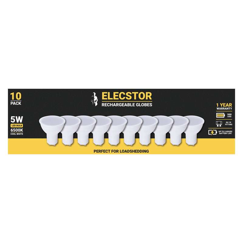 Elecstor GU-10 Light Bulbs - 5W / Rechargeable / Cool White - 10 Pack