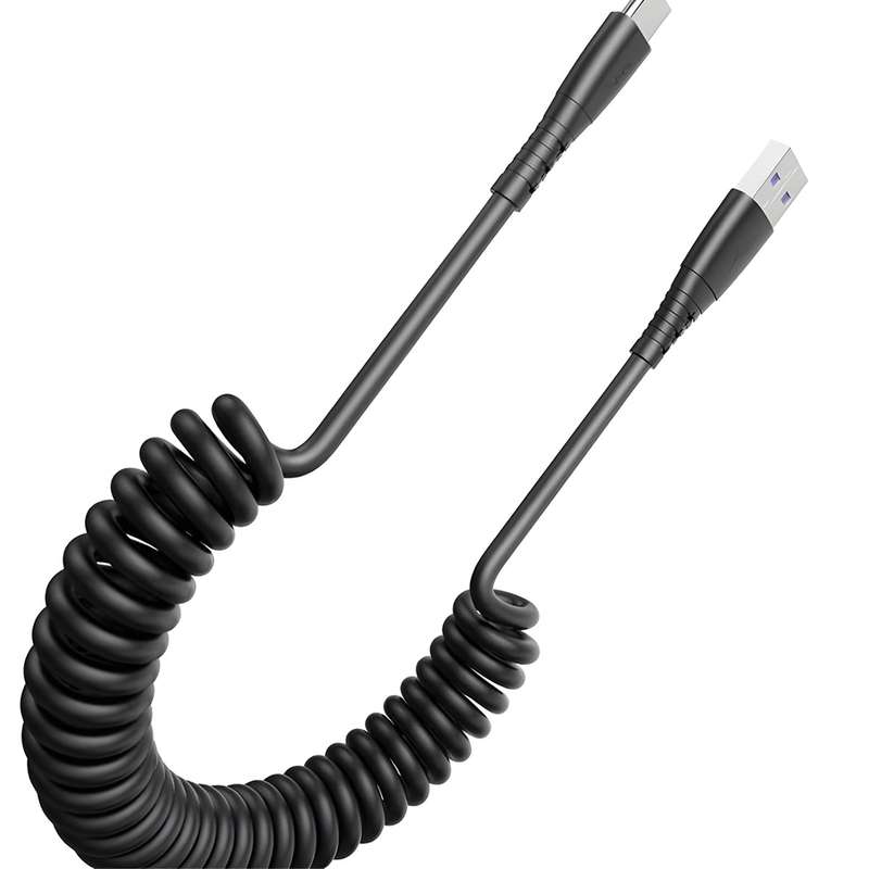 Coiled USB-A to USB-C Cable