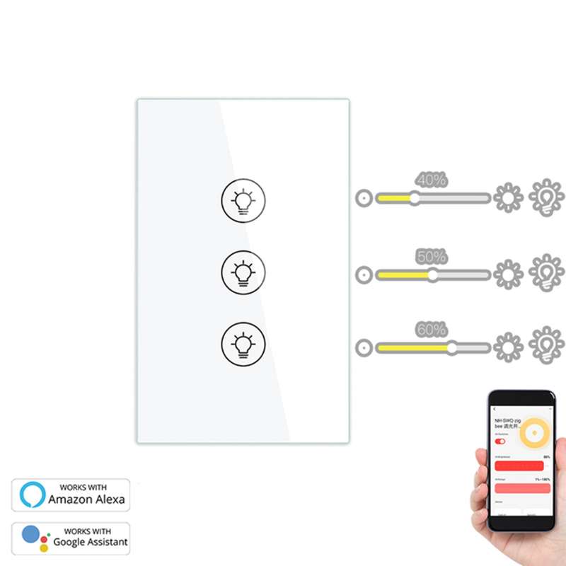 ZigBee Dimmer Light Switch (White)- 1/2/3 Gang 2 Gang