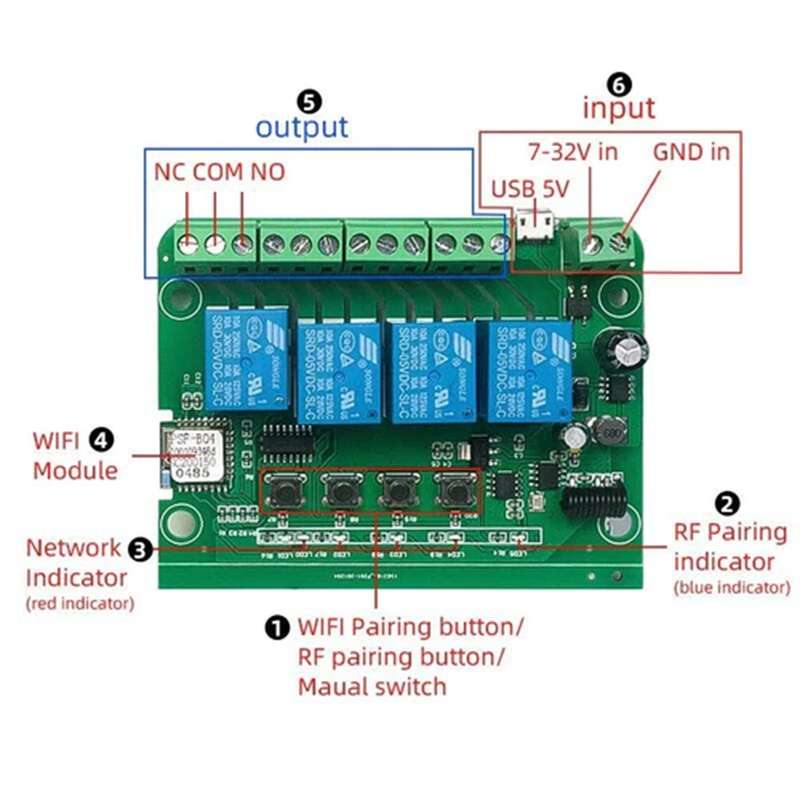 EWELINK WiFi / RF 4 Channel Inching Relay Momentary/Self-Locking/Interlock Switch Module (ST-DC4)