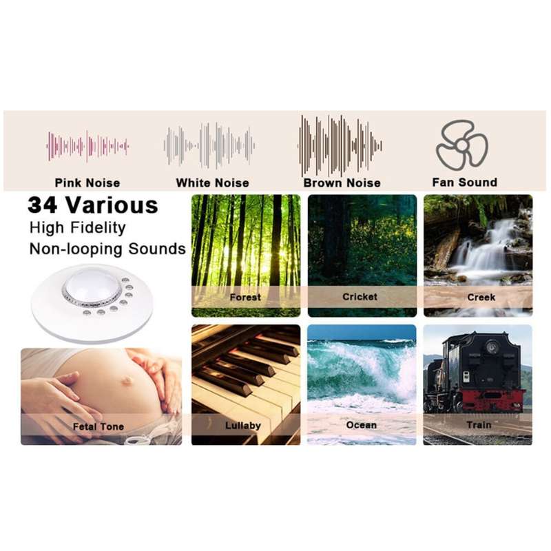 Smart White Noise Machine - Supports Remote Operations / 34 Non-recurring Music Options