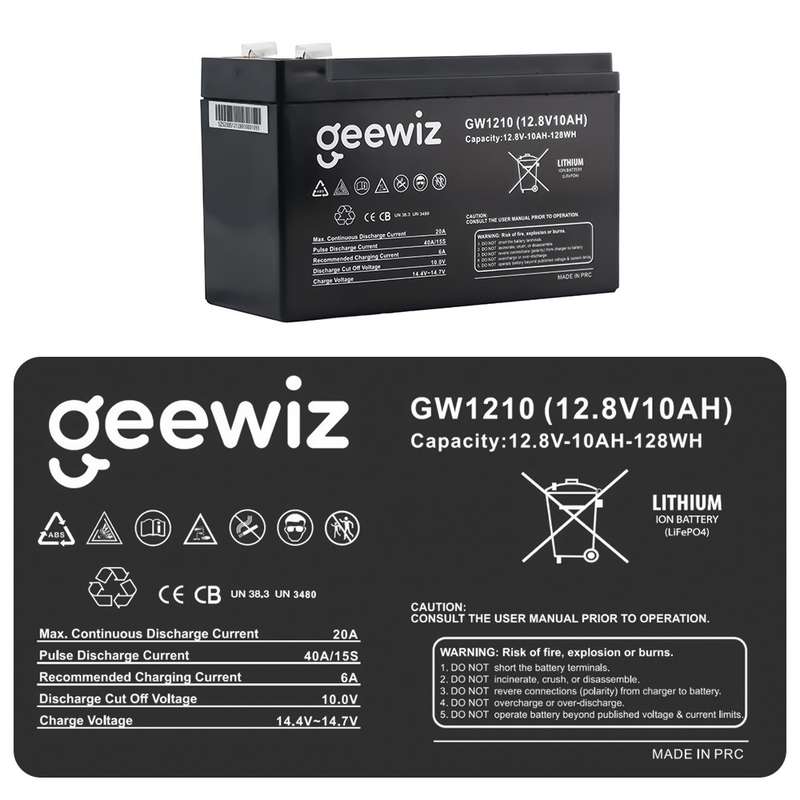 GeeWiz 1210 12V / 10Ah (up to 40A Discharge) Lithium LifePO4 Battery - compatible with Gates / Al...