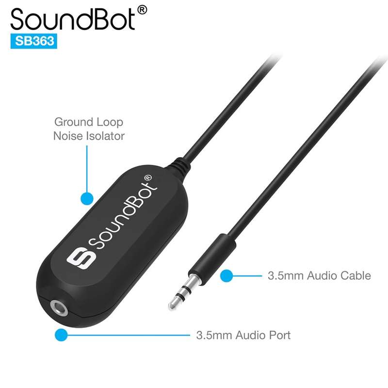 Soundbot Ground Loop Noise Isolator Filter - with built-in 3.5mm Aux Cable (SB363 )