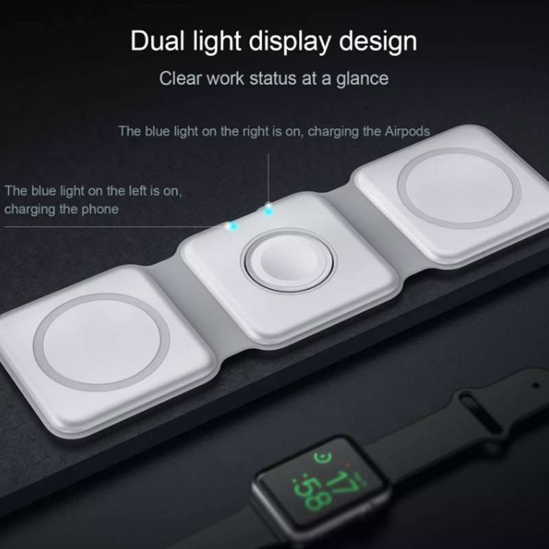 3 in 1 Magnetic Wireless Charger - for Apple iPhone / Apple Watch / AirPods White