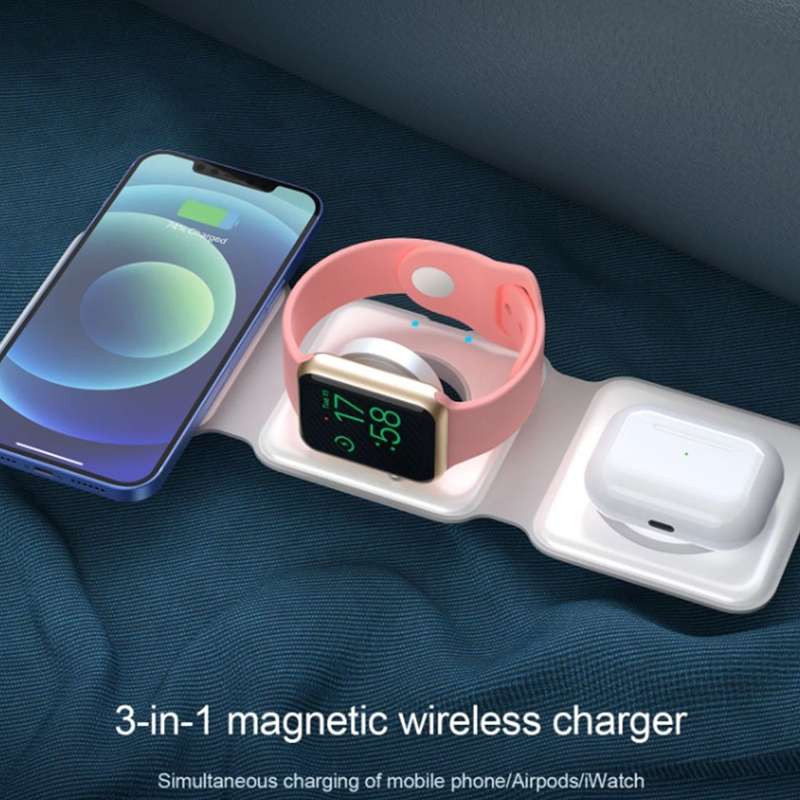 3 in 1 Magnetic Wireless Charger - for Apple iPhone / Apple Watch / AirPods White