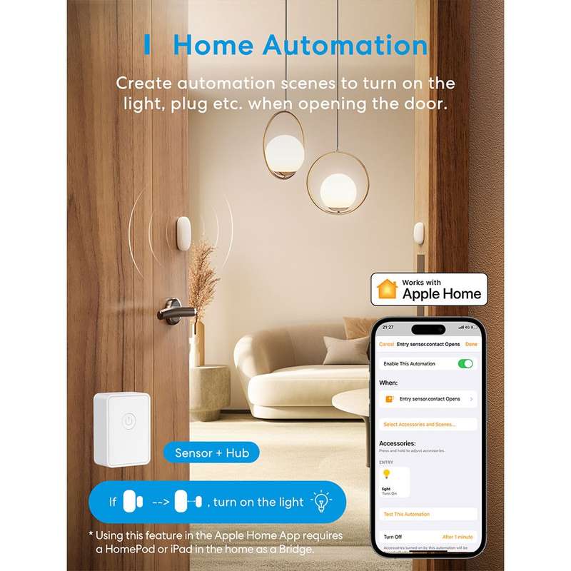 Meross Smart Door and Window Sensor - Works with Apple HomeKit / Amazon Alexa and SmartThings (WI...