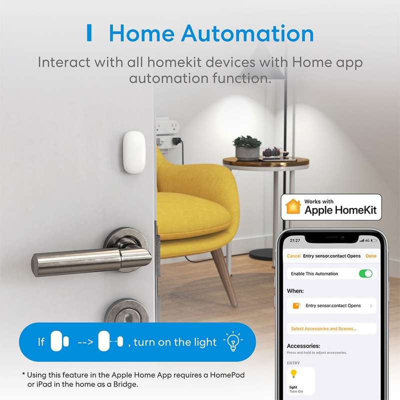 Meross Smart Door and Window Sensor - works with Apple HomeKit / Amazon Alexa and SmartThings (EX...