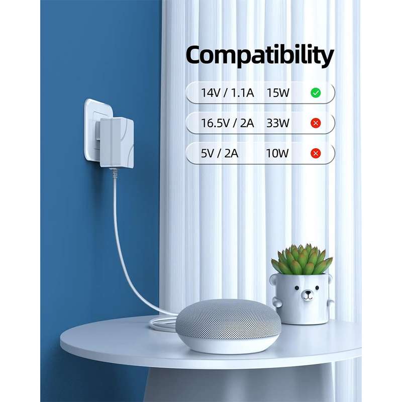 AC Charger - for Google Home Hub- Nest Hub / Speaker Power Adapter Supply Cord Cable (2nd Gen)
