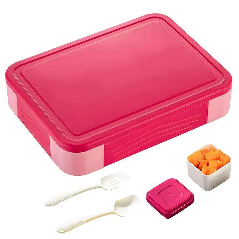 Colorful Compartment Lunchbox - with a fork- spoon- and small container Blue