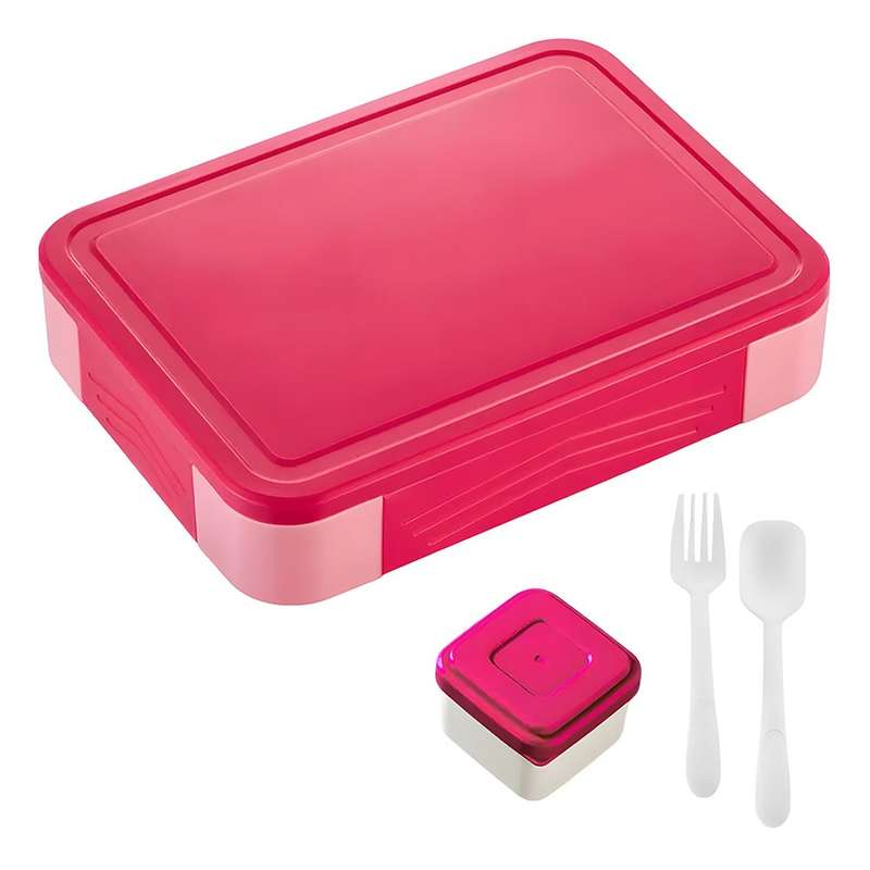 Colorful Compartment Lunchbox - with a fork- spoon- and small container Blue