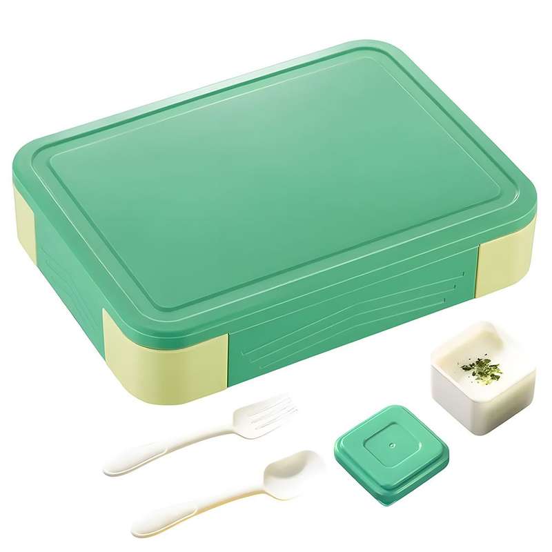 Colorful Compartment Lunchbox - with a fork- spoon- and small container Blue