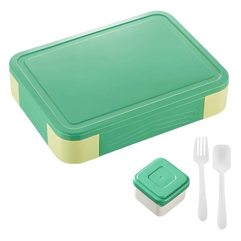 Colorful Compartment Lunchbox - with a fork- spoon- and small container Blue