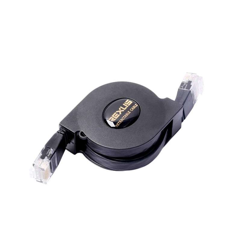 REXLIS 2m CAT6 Retractable Flat Cable - RJ45 Ethernet Network LAN Cable / Black