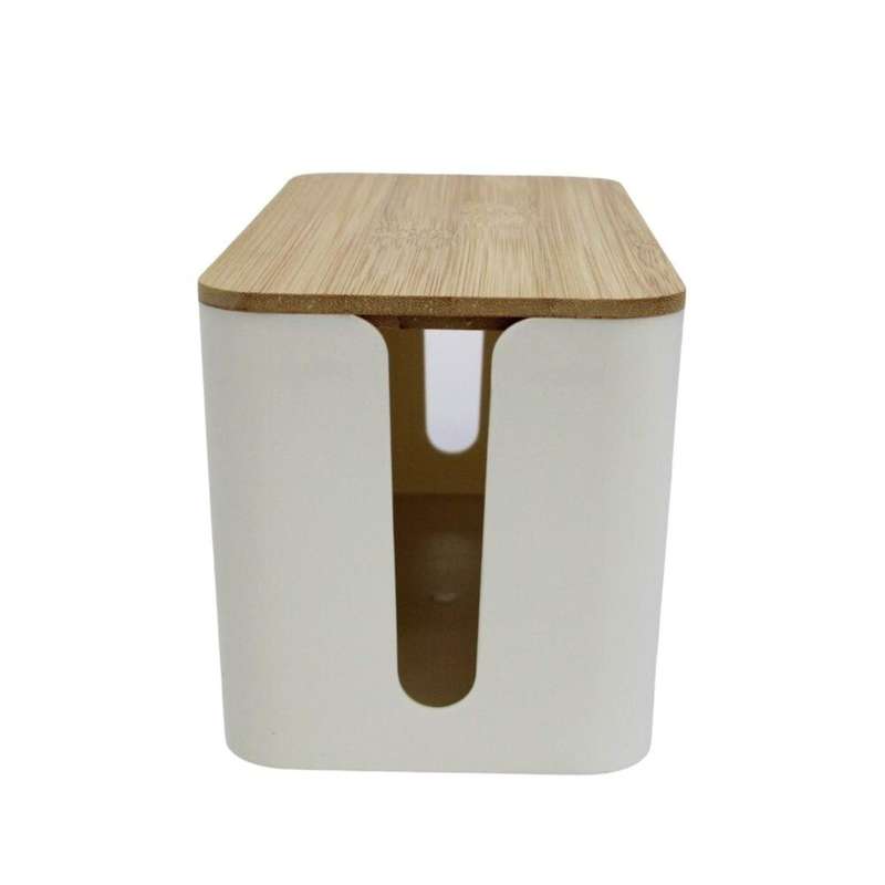 Cable Cord Concealing Box - with Bamboo Lid White Medium