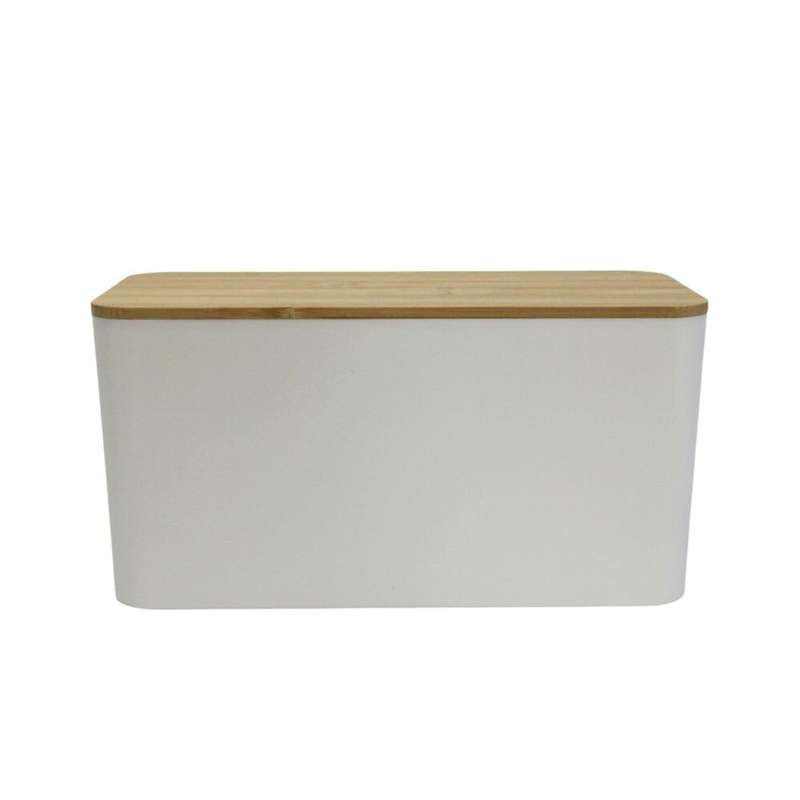 Cable Cord Concealing Box - with Bamboo Lid White Medium