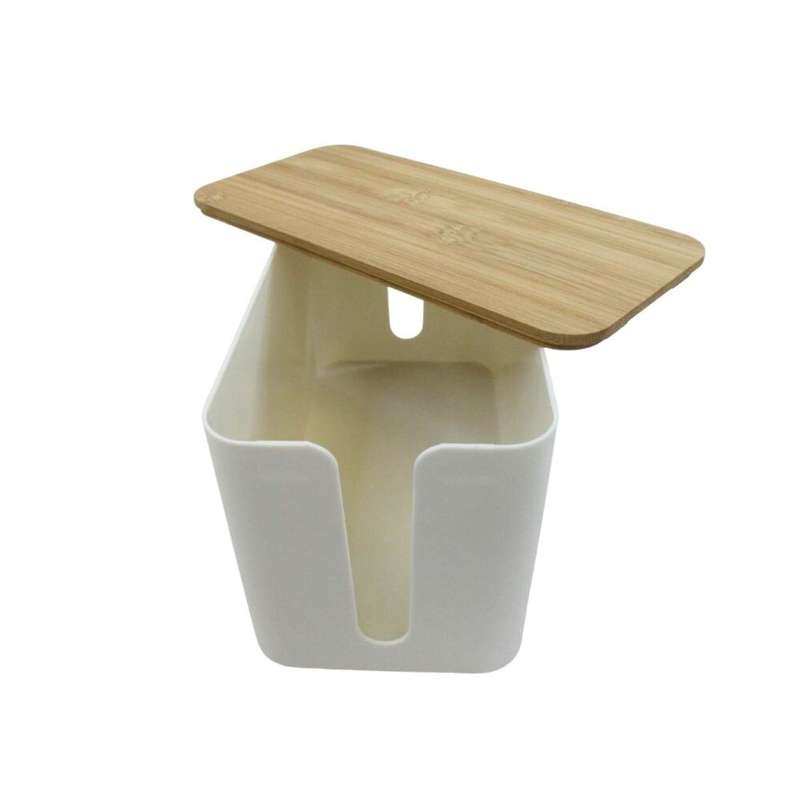 Cable Cord Concealing Box - with Bamboo Lid White Medium