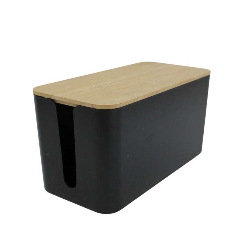 Cable Cord Concealing Box - with Bamboo Lid White Medium