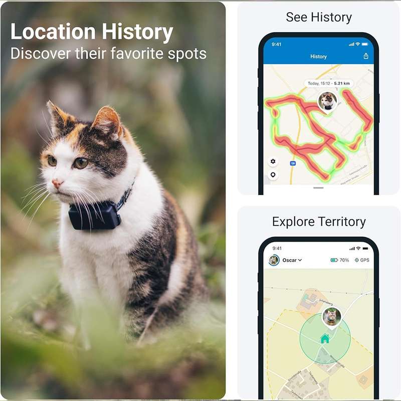 GPS Cat Tracker - Waterproof / GPS Location & Smart Activity Tracker / Unlimited Range Mini