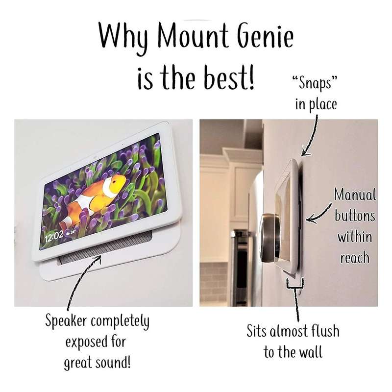 Mount Genie Google Nest Hub Wall Mount - Simple Built-in Design / White (1st and 2nd Gen) Nest Hu...