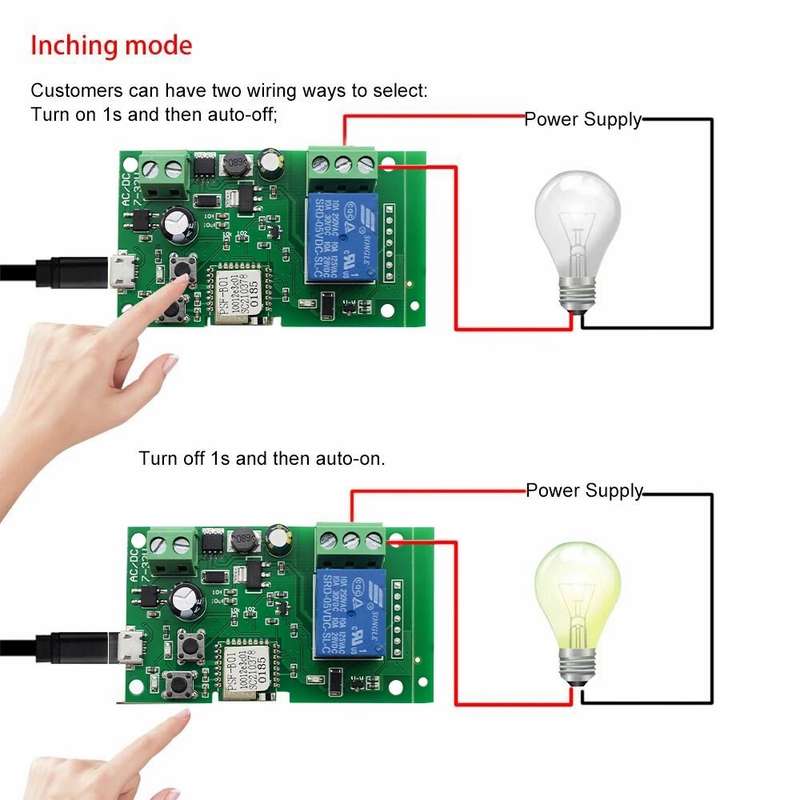 GeeWiz 1 Channel Inching Self-Locking WiFi / RF Switch 5V 12V (7-32V) - Open and Close gate from ...