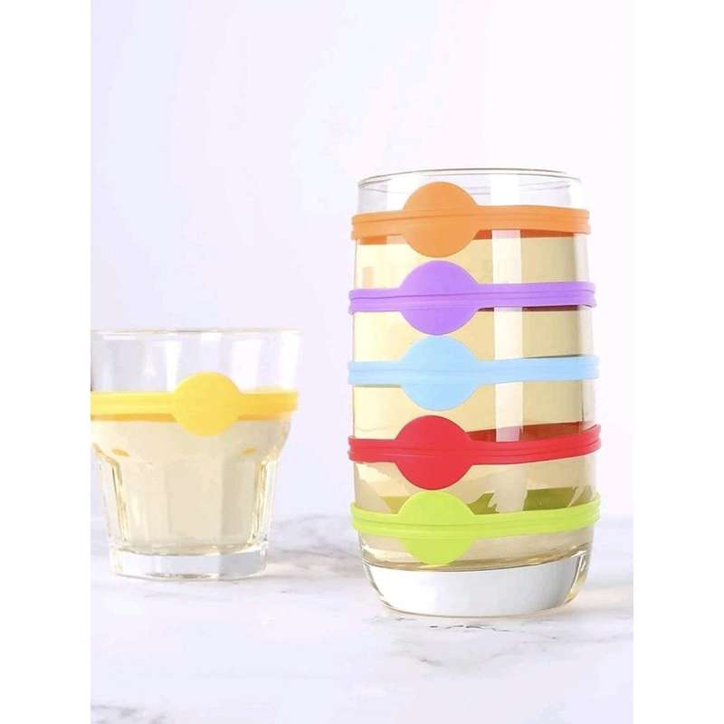 Glass/Cup Marker - Silicon Wrap-Around Band / Set of 6 (Multiple Colors)
