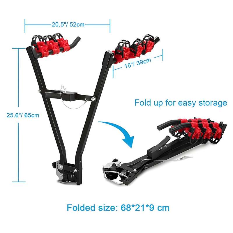 Foldable Towbar Bike Rack - Fits Up to 3 Bikes / Black