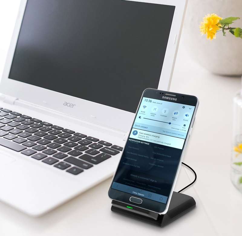 Fast Charge Wireless Desktop Charging Stand Charger - 2-Coil Qi Black