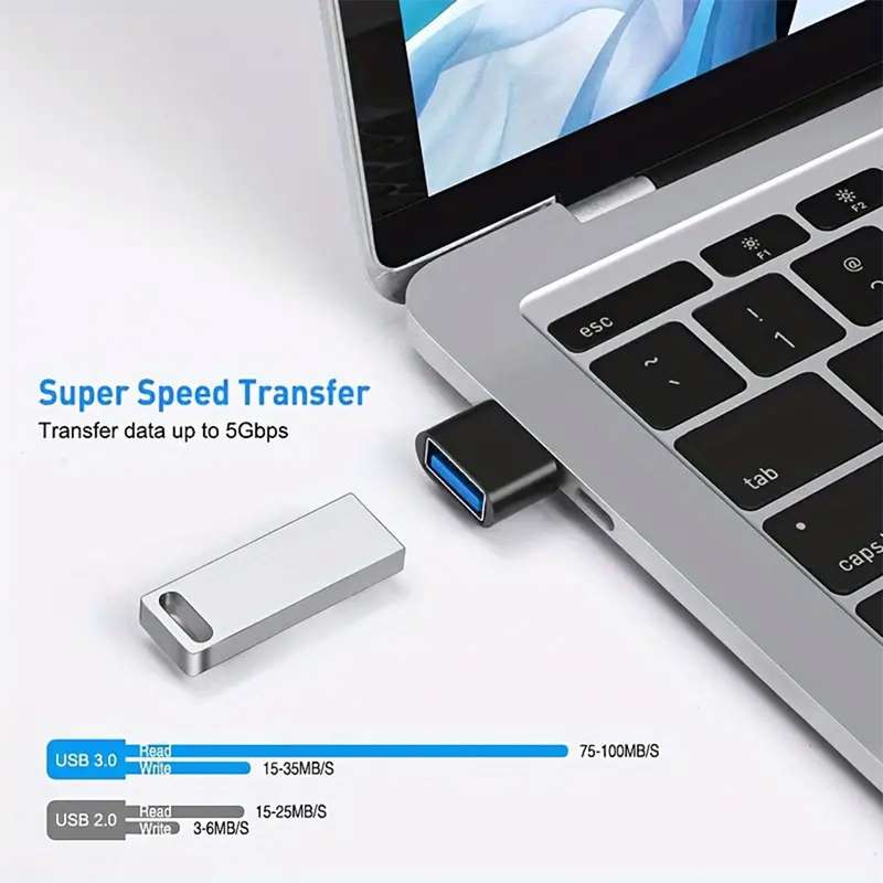 USB-A Female to USB-C Male Adapter - Power & Charge Compatible