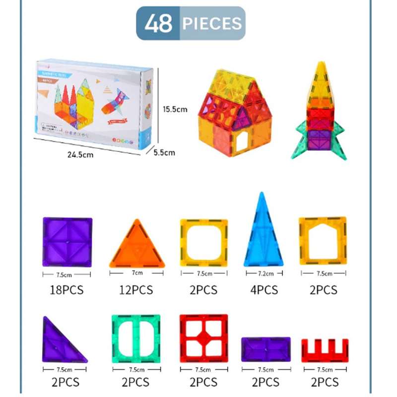 Kids Magnetic Tiles - 48pc
