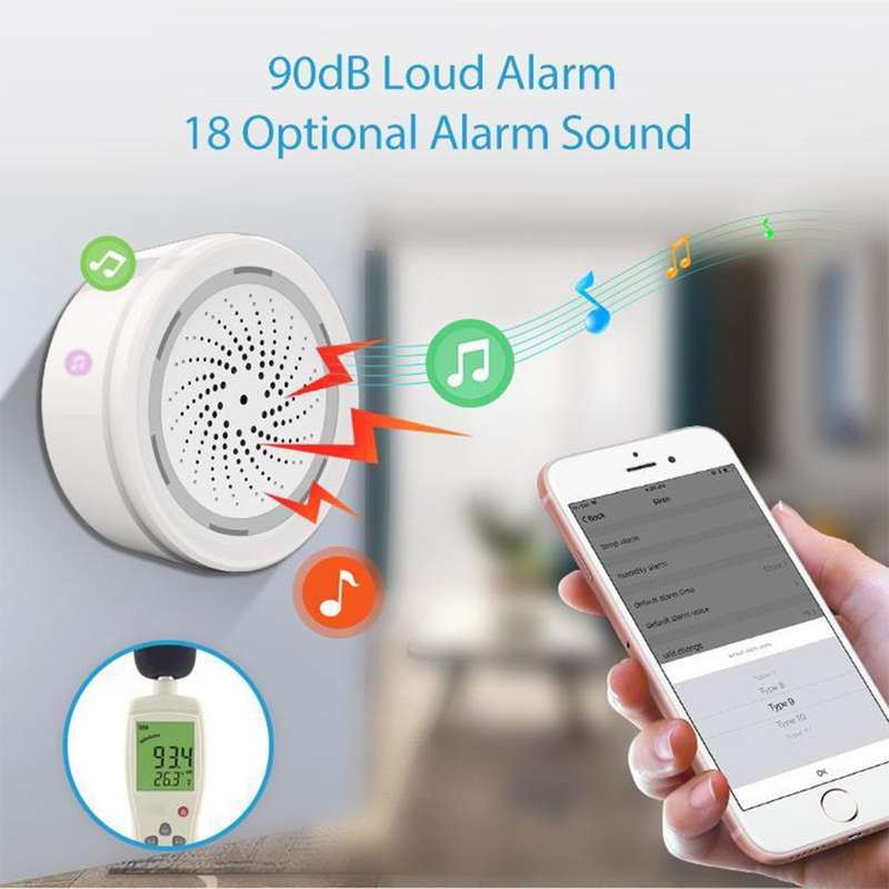Tuya Wi-Fi Siren Alarm (USB Powered) - Loud Alerts for Enhanced Security (Siren + Temperature & H...