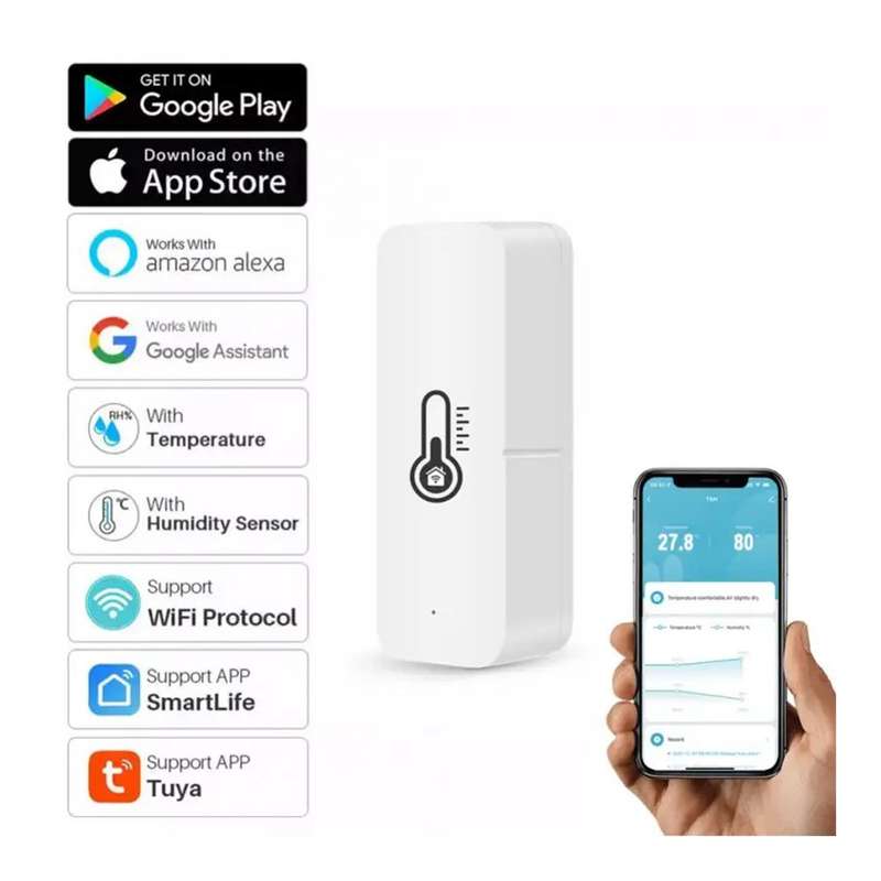 Tuya Smart Wi-Fi Sensor (Temperature & Humidity) - Smart Home Climate Sensor (Hygrometer Thermome...