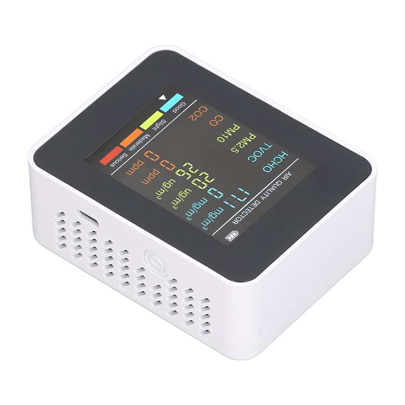 6-in-1 Air Quality Monitor - Breath Easy with Real-Time Air Quality Readings (Multiple Colors) White