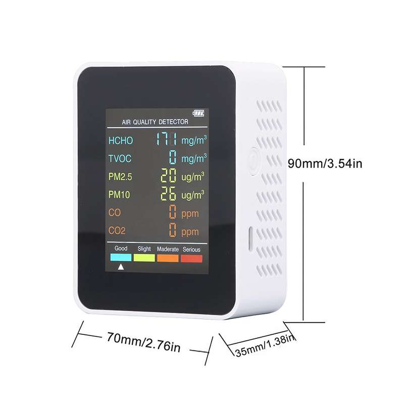 6-in-1 Air Quality Monitor - Breath Easy with Real-Time Air Quality Readings (Multiple Colors) White