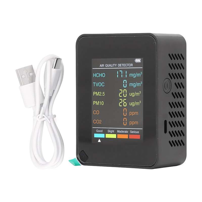 6-in-1 Air Quality Monitor - Breath Easy with Real-Time Air Quality Readings (Multiple Colors) White