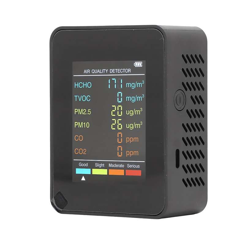 6-in-1 Air Quality Monitor - Breath Easy with Real-Time Air Quality Readings (Multiple Colors) White