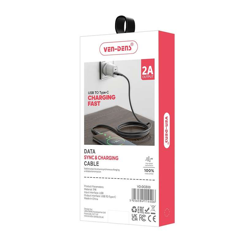 Ven-Dens Data Sync & Charging Cable (USB-A to Type-C) - 1.5m / 5V / 2A