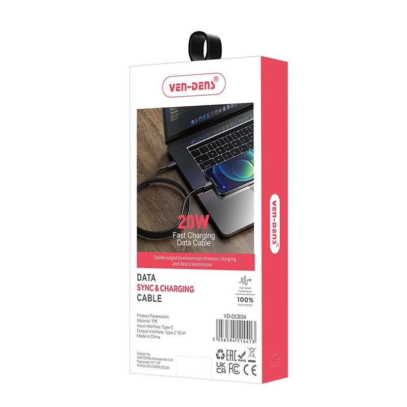 Ven-Dens Data Sync & Charging Cable (USB-C to Lightning) - 1.5m / 20W / 5V