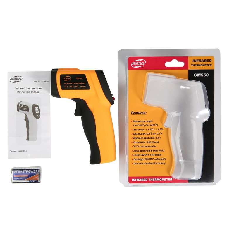Industrial High Temperature Non-Contact Thermometer - LCD Display / -50°C to 500°C