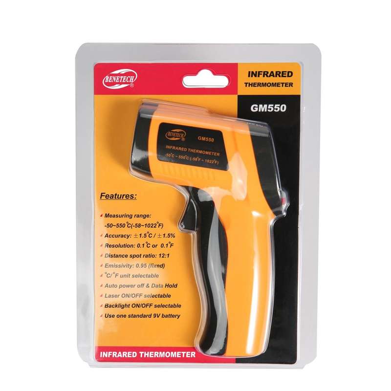Industrial High Temperature Non-Contact Thermometer - LCD Display / -50°C to 500°C