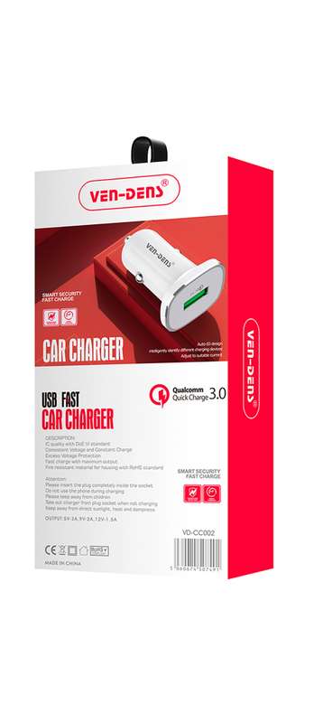 VEN-DENS USB Car Charger - Black / 18W